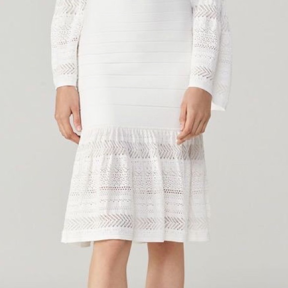 Herve Leger White Bandage Skirt with Flounce Lace Bottom ❤️ HL - Picture 3 of 5